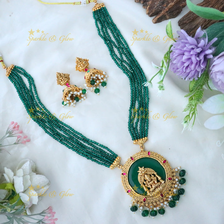 Exquisite Temple Necklace Set - Gold Finish