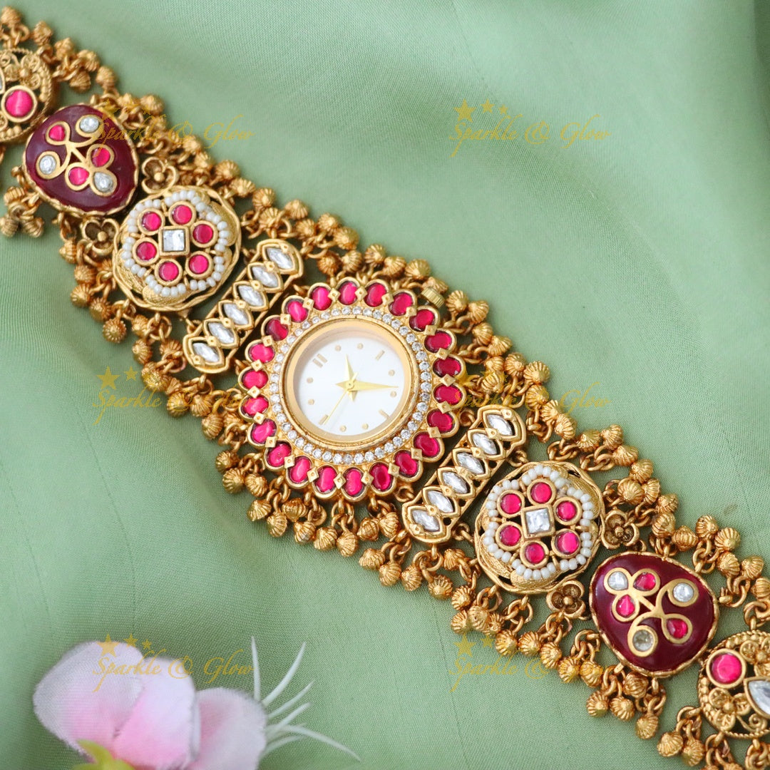 Kashmiri Gold Bridal Watch Bracelet - Heritage Elegance