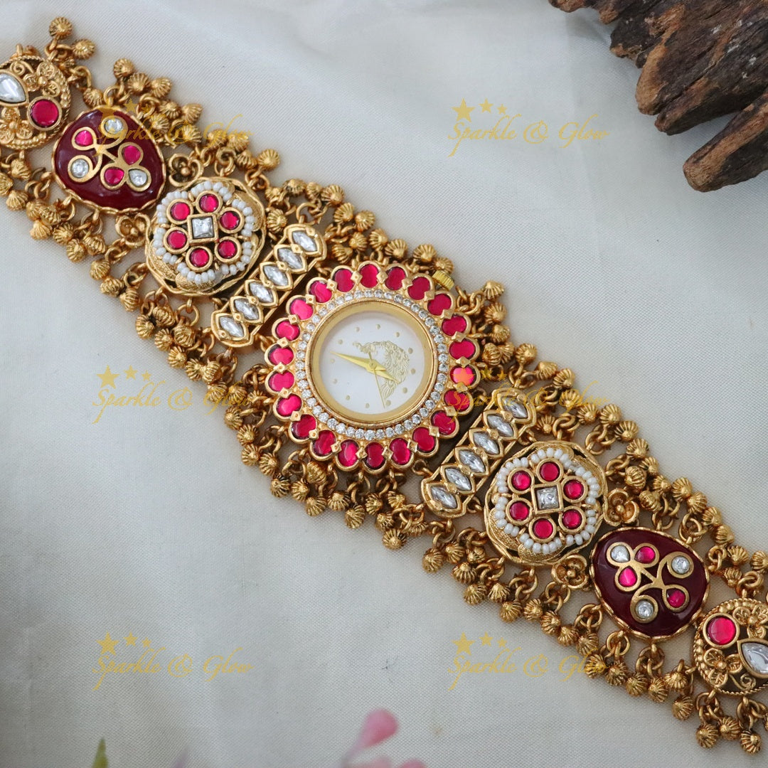 Kashmiri Gold Bridal Watch Bracelet - Heritage Elegance