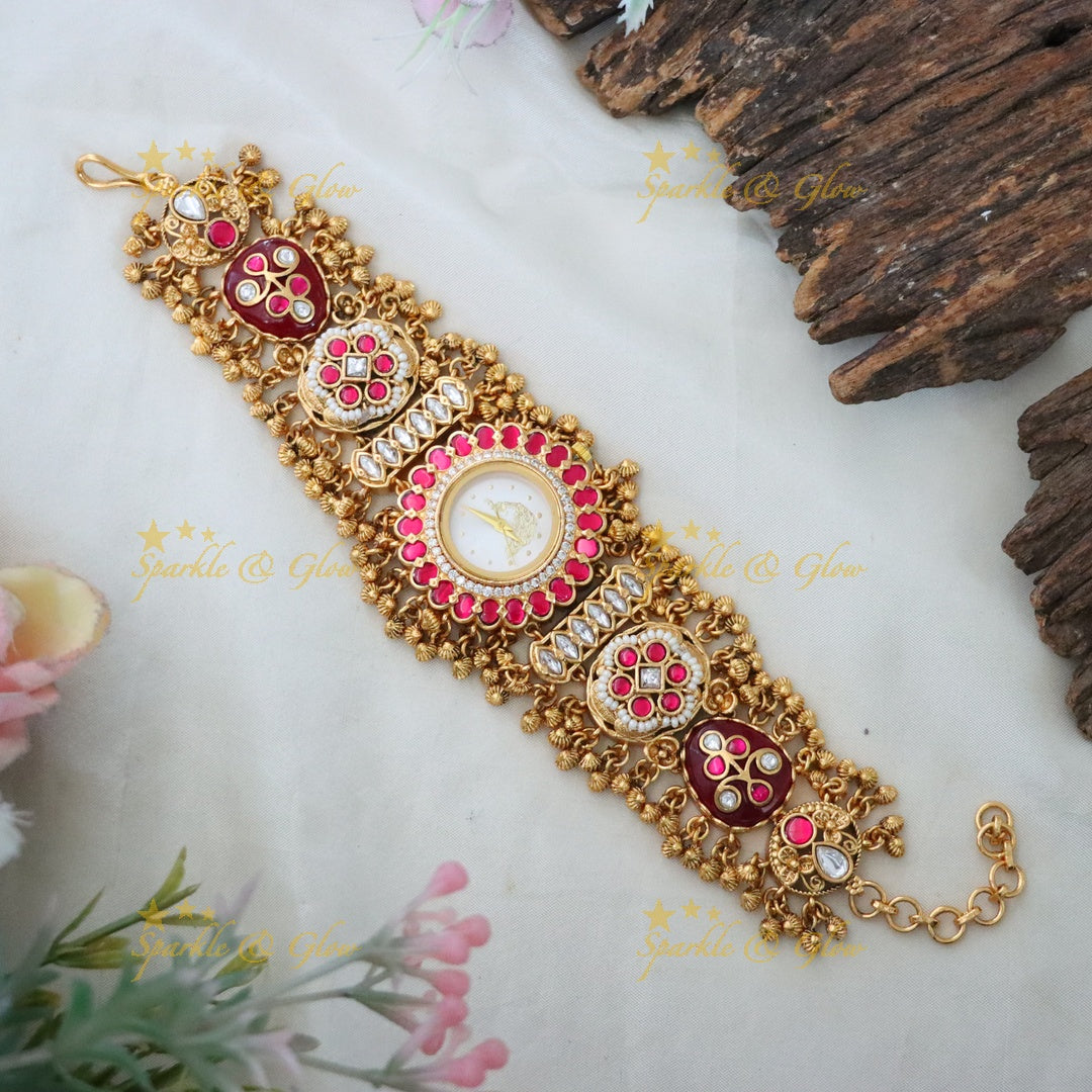 Kashmiri Gold Bridal Watch Bracelet - Heritage Elegance