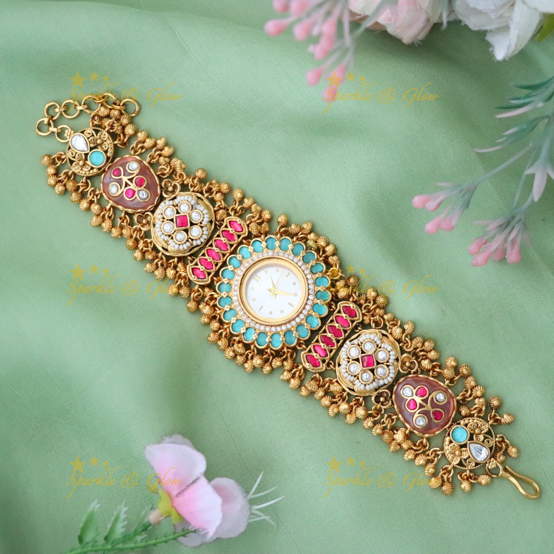 Kashmiri Gold Bridal Watch Bracelet - Heritage Elegance