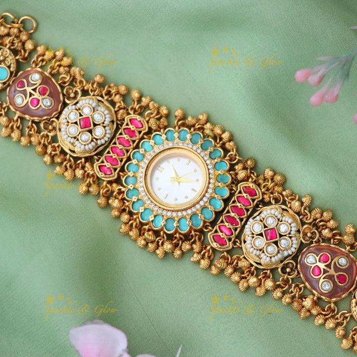 Kashmiri Gold Bridal Watch Bracelet - Heritage Elegance