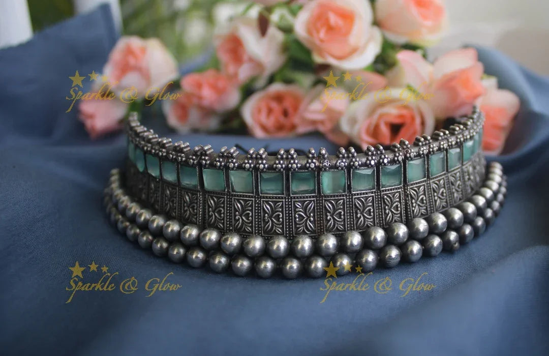 German silver silver look alike exquisite choker - Baby Pink - Sparkle and Glow