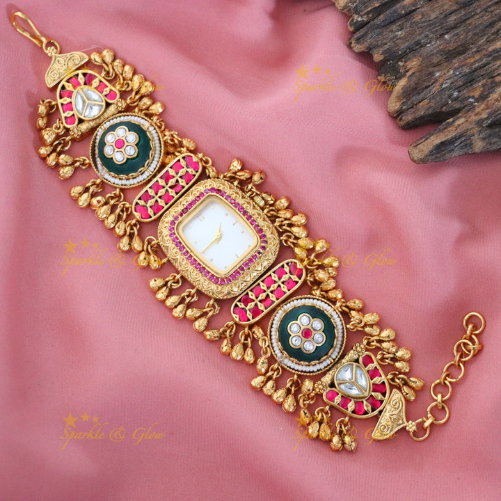 Exquisite Kashmiri Gold Heritage Watch Bracelet