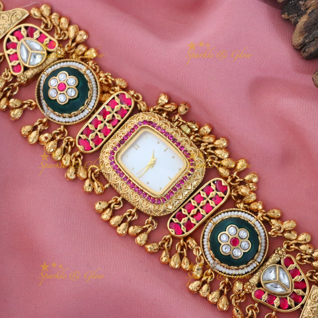 Exquisite Kashmiri Gold Heritage Watch Bracelet