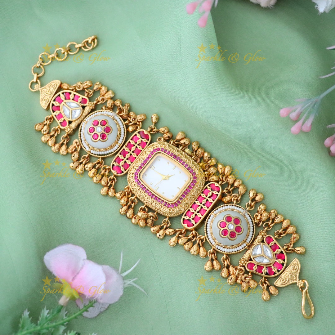 Exquisite Kashmiri Gold Heritage Watch Bracelet