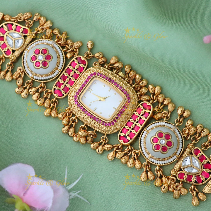 Exquisite Kashmiri Gold Heritage Watch Bracelet