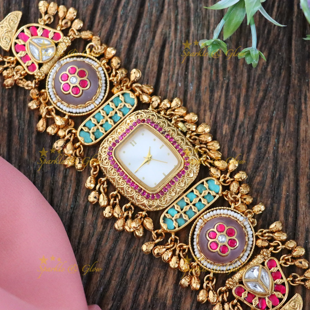 Exquisite Kashmiri Gold Heritage Watch Bracelet