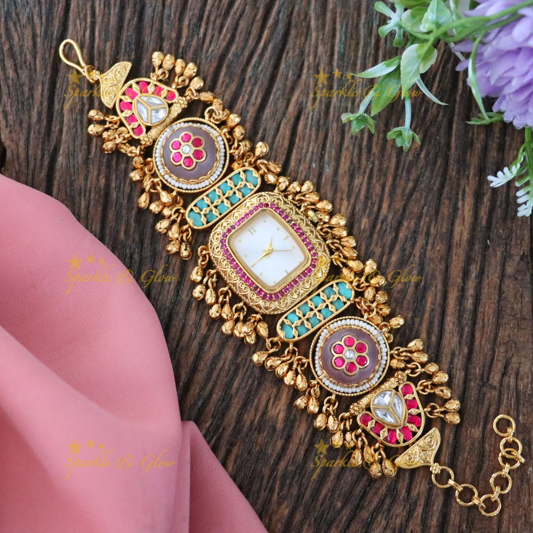 Exquisite Kashmiri Gold Heritage Watch Bracelet