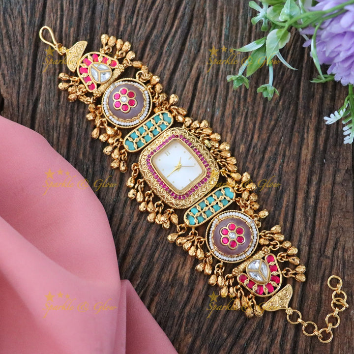 Exquisite Kashmiri Gold Heritage Watch Bracelet