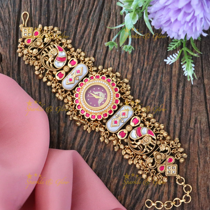 Kashmiri Gold Heritage Watch Bracelet | Elegant Design