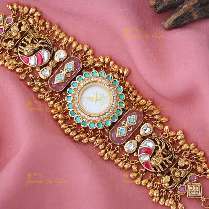 Kashmiri Gold Heritage Watch Bracelet | Elegant Design