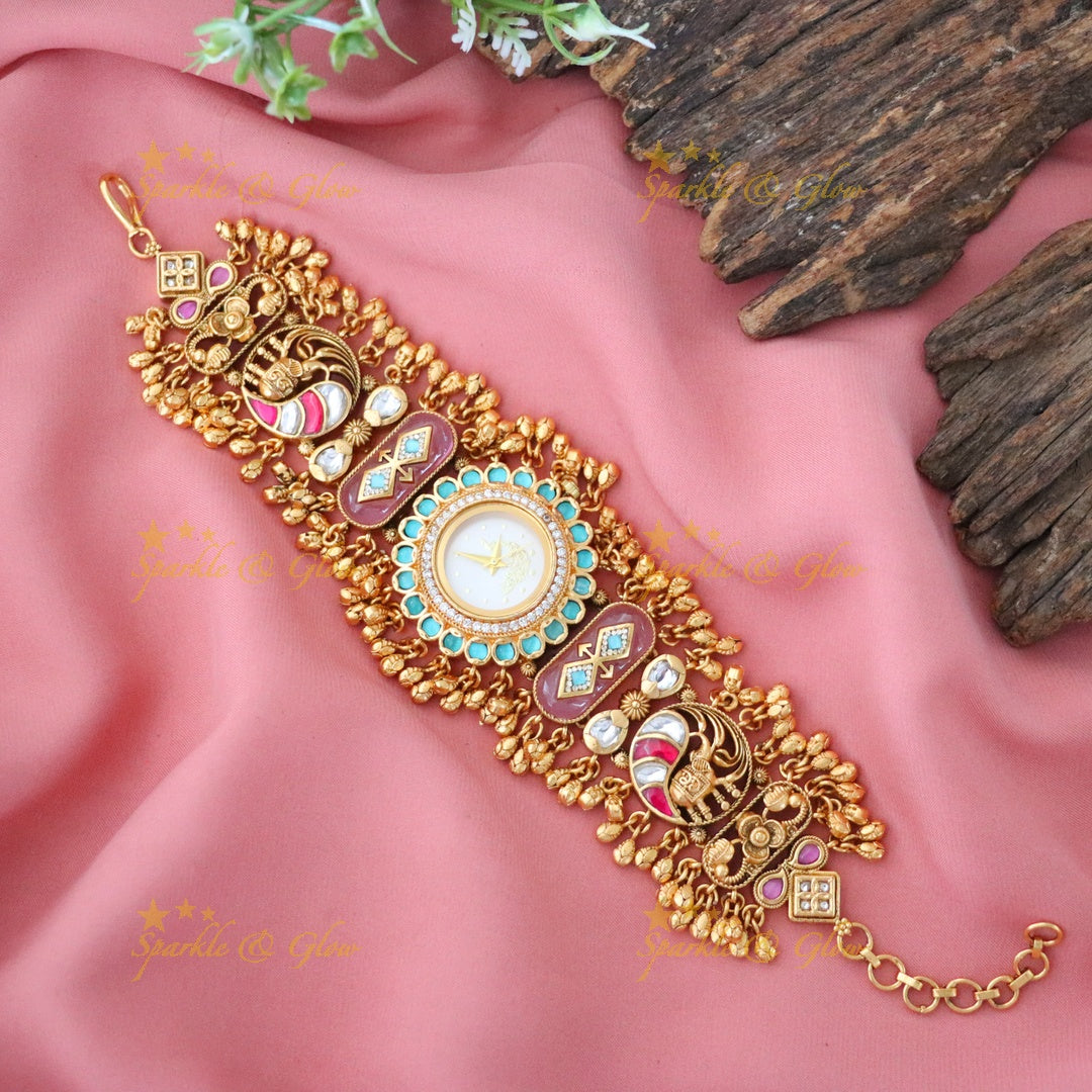 Kashmiri Gold Heritage Watch Bracelet | Elegant Design