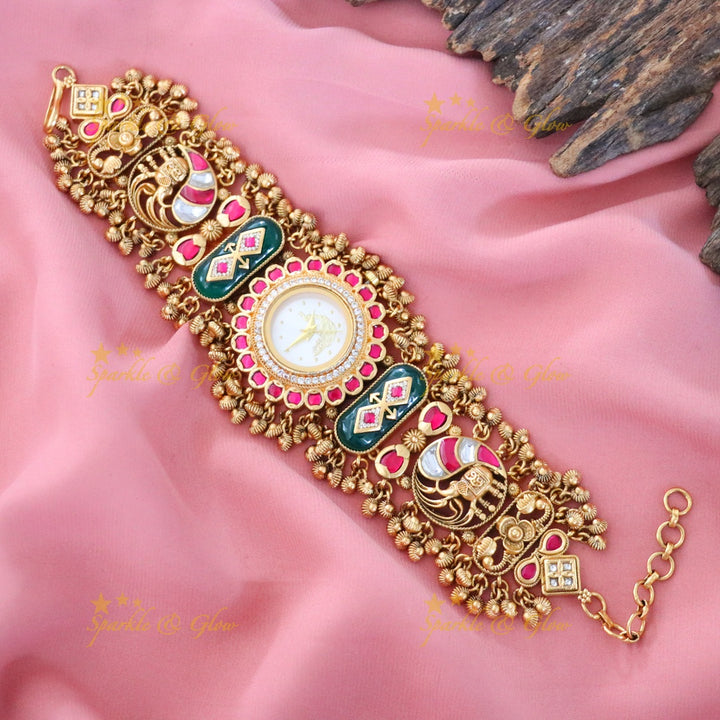 Kashmiri Gold Heritage Watch Bracelet | Elegant Design