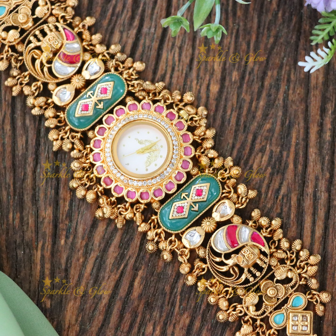 Kashmiri Gold Heritage Watch Bracelet | Elegant Design