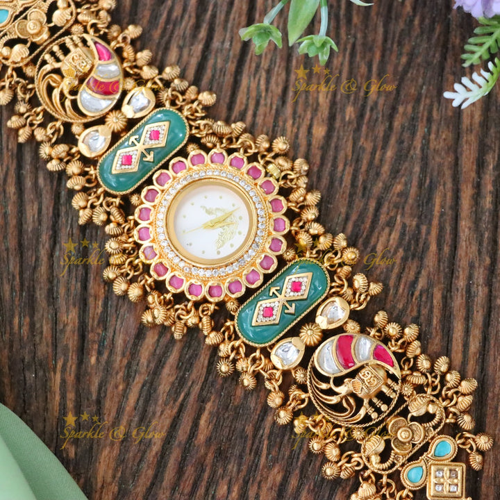 Kashmiri Gold Heritage Watch Bracelet | Elegant Design