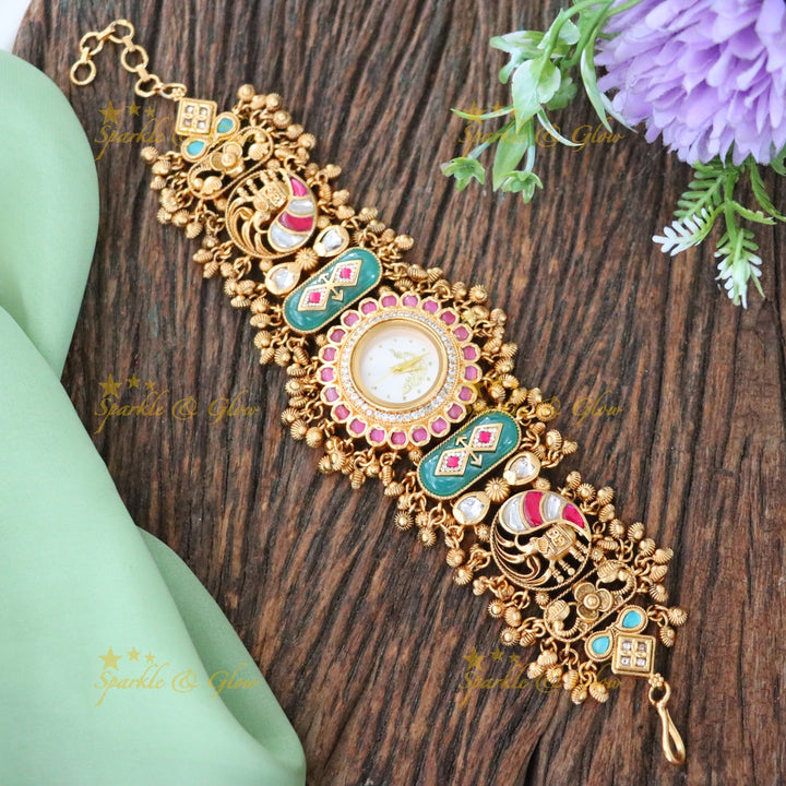 Kashmiri Gold Heritage Watch Bracelet | Elegant Design