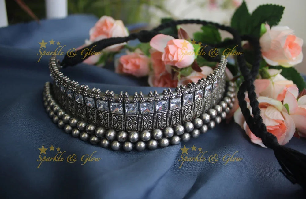 German silver silver look alike exquisite choker - Baby Pink - Sparkle and Glow