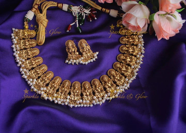 Gold alike Exquisite antique polish Lakshmi gutta pusalu necklace - Gold - Sparkle and Glow