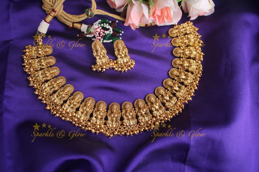 Gold alike Exquisite antique polish Lakshmi gutta pusalu necklace - Gold - Sparkle and Glow