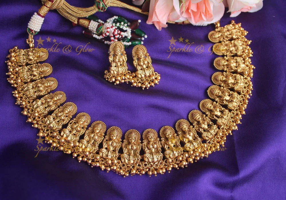 Gold alike Exquisite antique polish Lakshmi gutta pusalu necklace - Gold - Sparkle and Glow