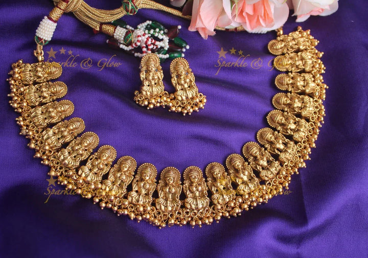 Gold alike Exquisite antique polish Lakshmi gutta pusalu necklace - Gold - Sparkle and Glow