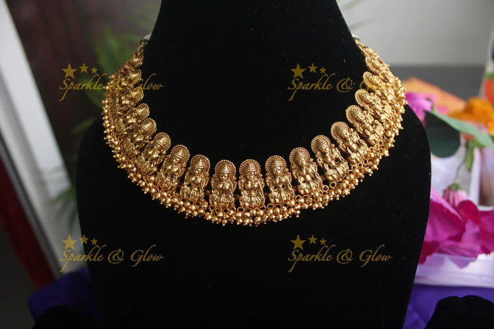 Gold alike Exquisite antique polish Lakshmi gutta pusalu necklace - Gold - Sparkle and Glow
