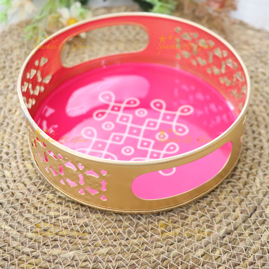 Elegant Festive Pink & Gold Tray for Luxurious Gifting