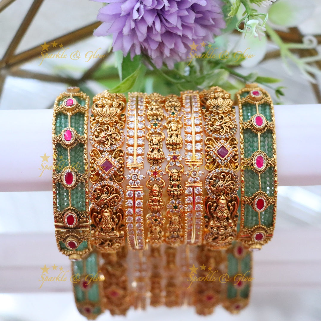 Elegant Temple Bangles with Intricate Floral Patterns