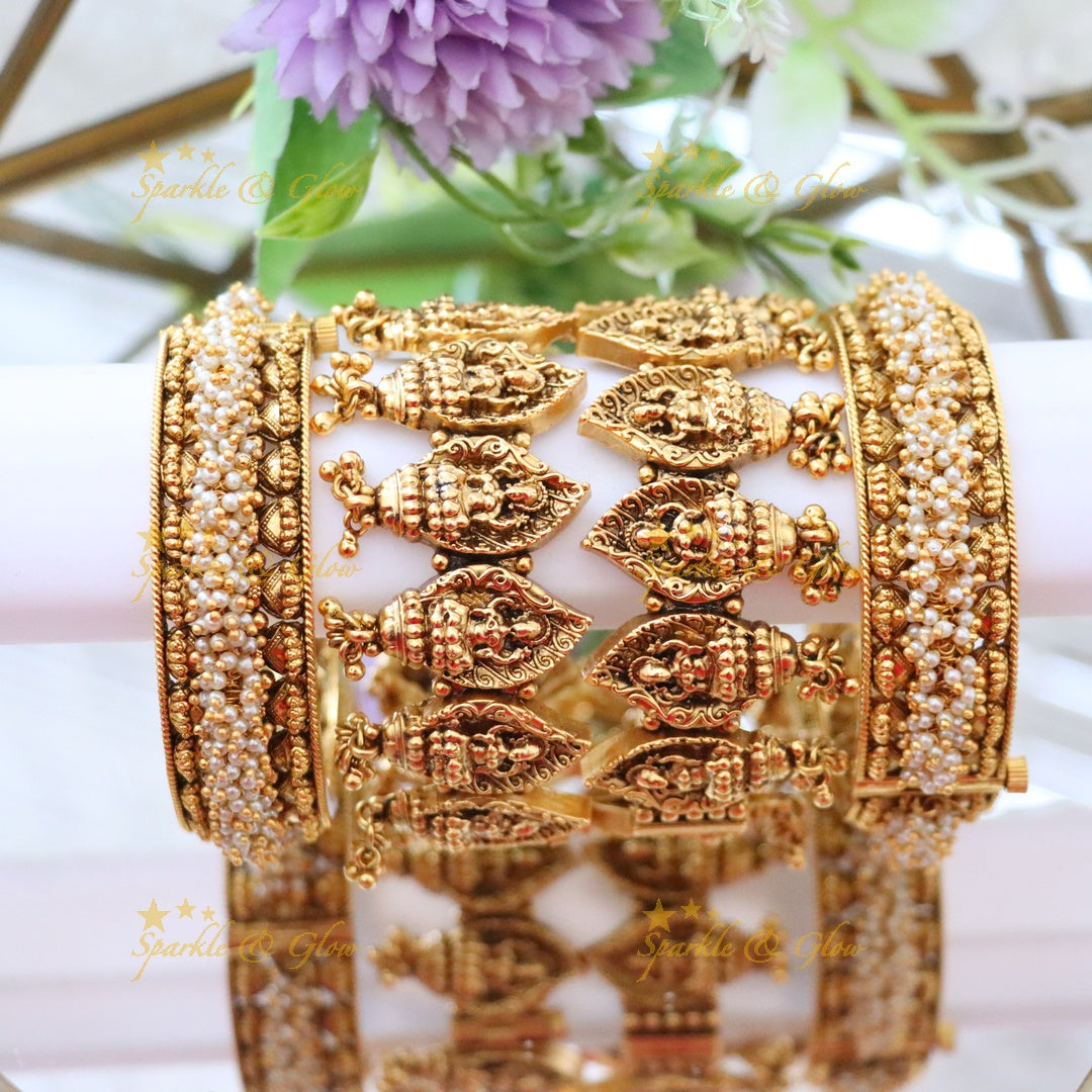 Exquisite Lakshmi Pearl Bangle Set for Brides