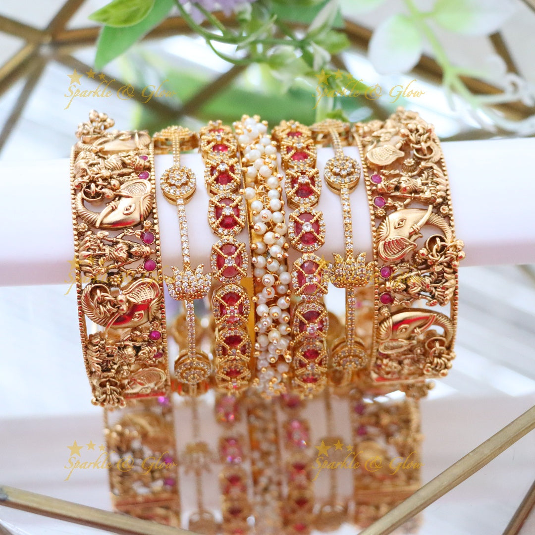 Majestic Elephant & Lotus Bridal Bangle Set