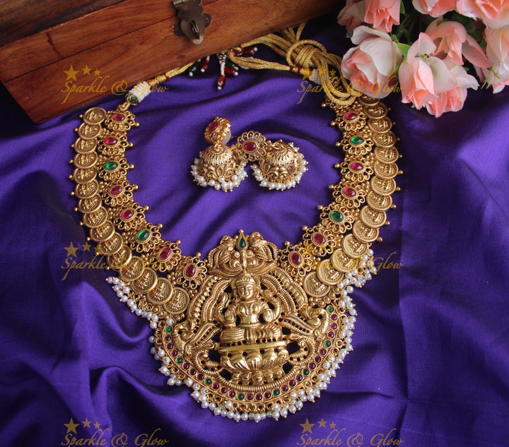 Gold alike polished elegant coin necklace- Pearl Multi