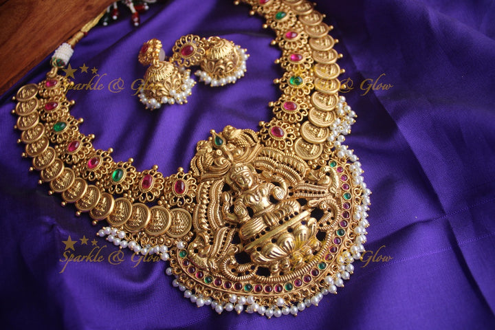 Gold alike polished elegant coin necklace- Pearl Multi