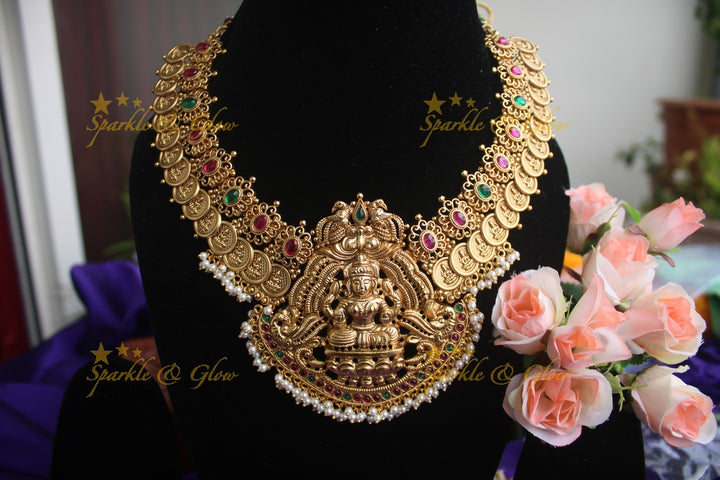 Gold alike polished elegant coin necklace- Pearl Multi