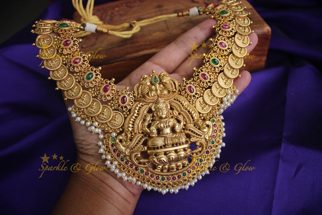 Gold alike polished elegant coin necklace- Pearl Multi