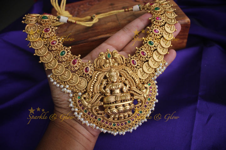 Gold alike polished elegant coin necklace- Pearl Multi