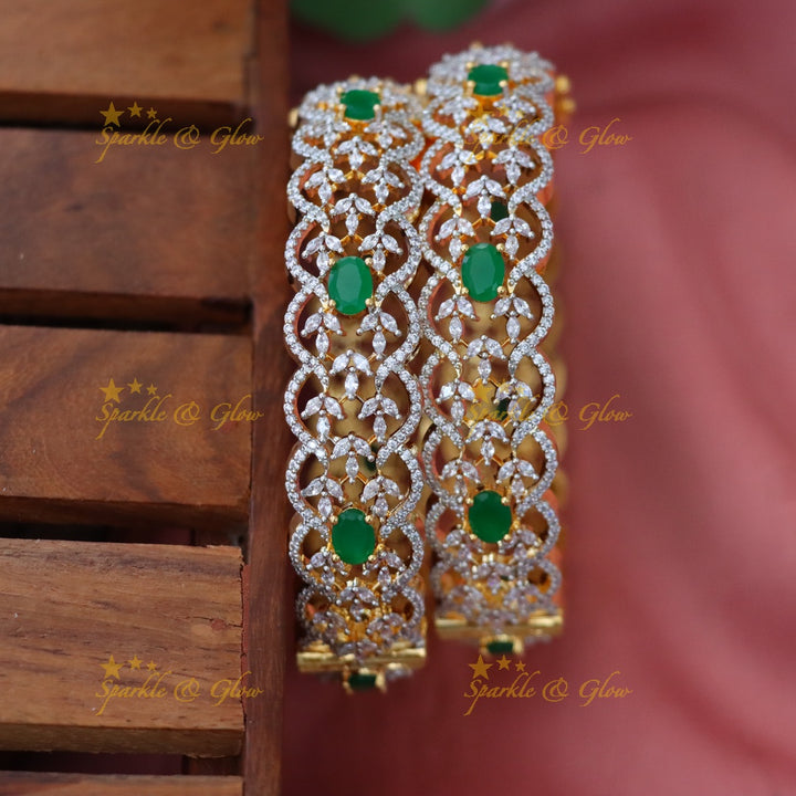 Charming Green & Diamond Bangles for Festive Wear