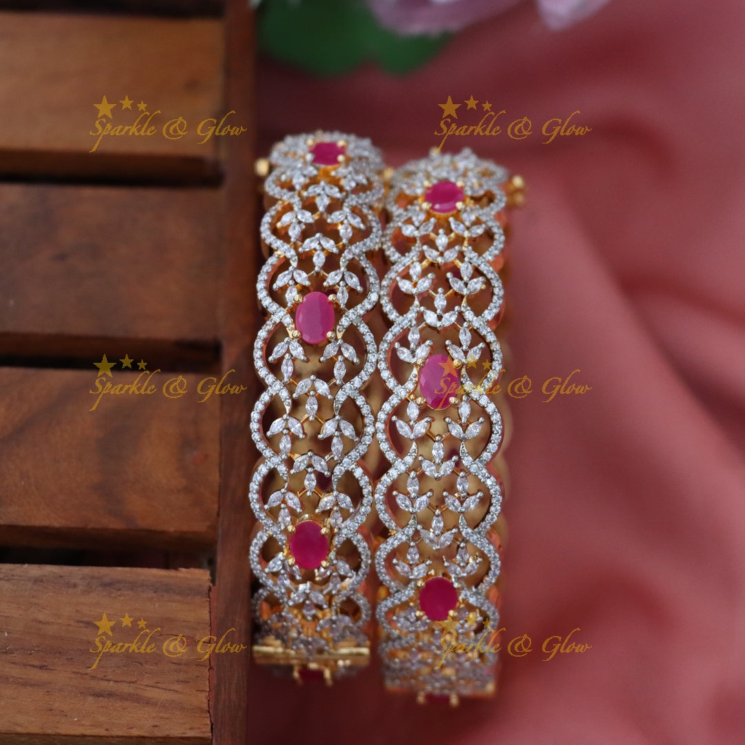Charming Green & Diamond Bangles for Festive Wear