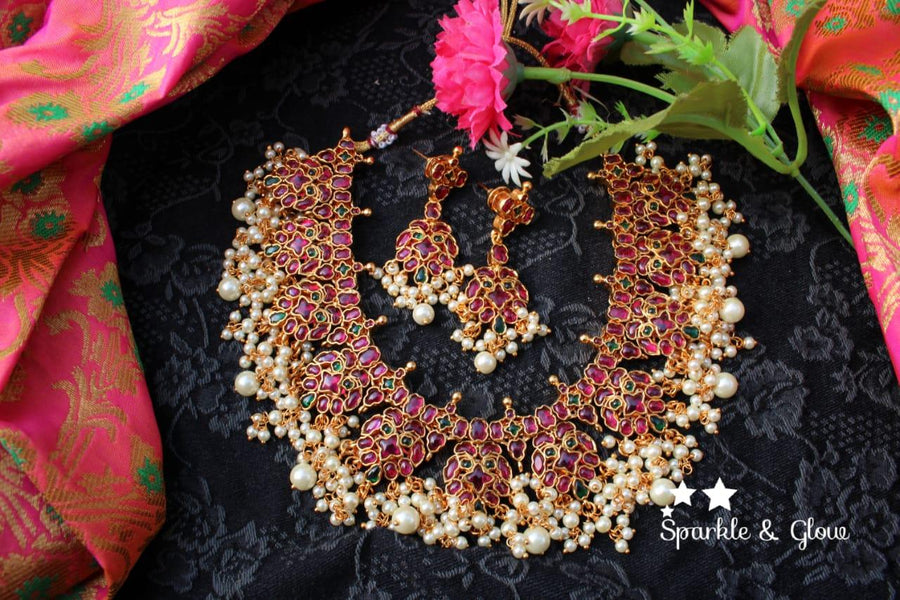 Real kemp stones Gold alike Gutta pusalu - With Pearl Beads - Sparkle and Glow