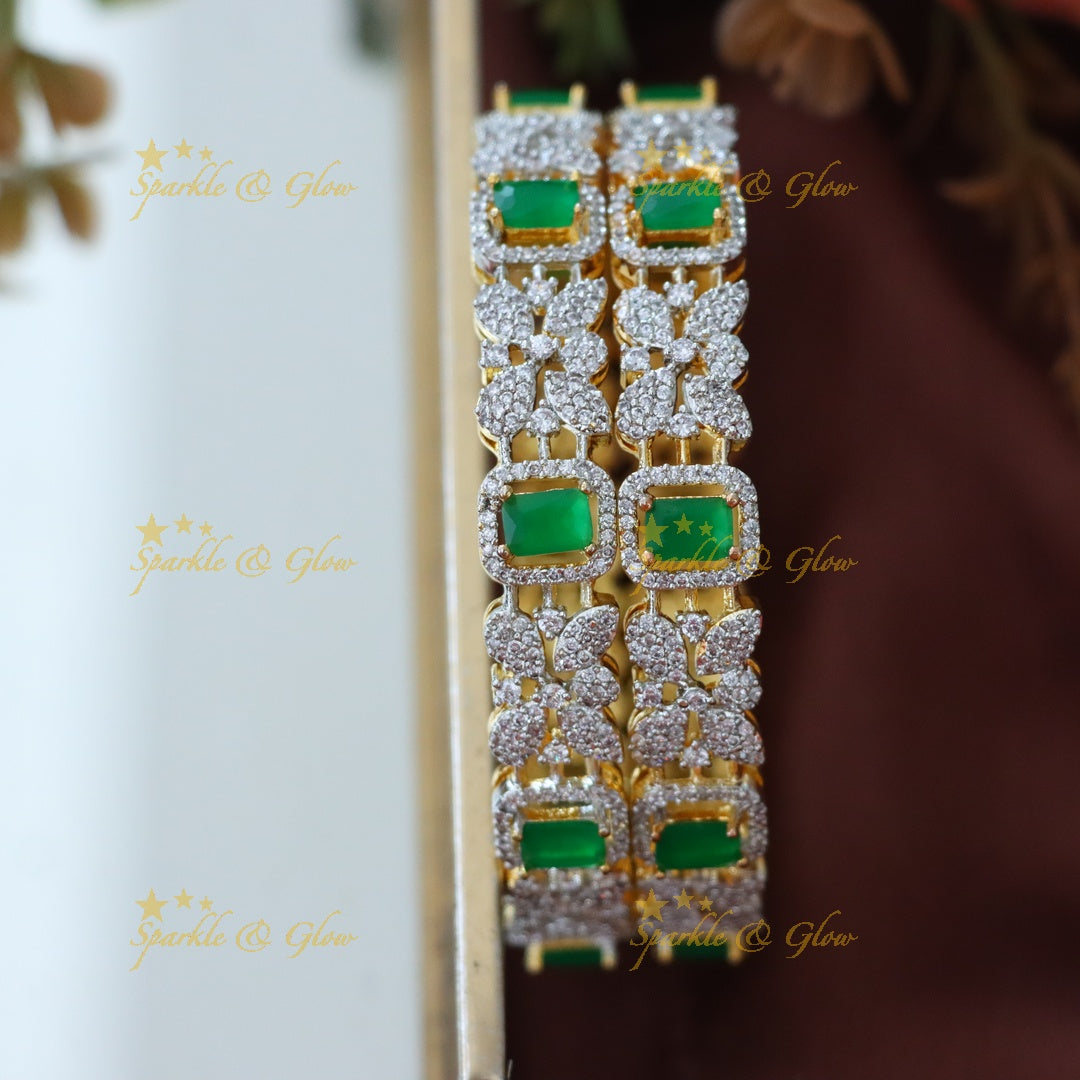 Exquisite American Diamond & Green Stone Bangle