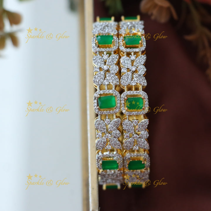 Exquisite American Diamond & Green Stone Bangle
