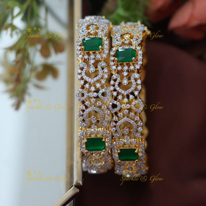 Radiant Emerald American Diamond Bangles - Festive Elegance