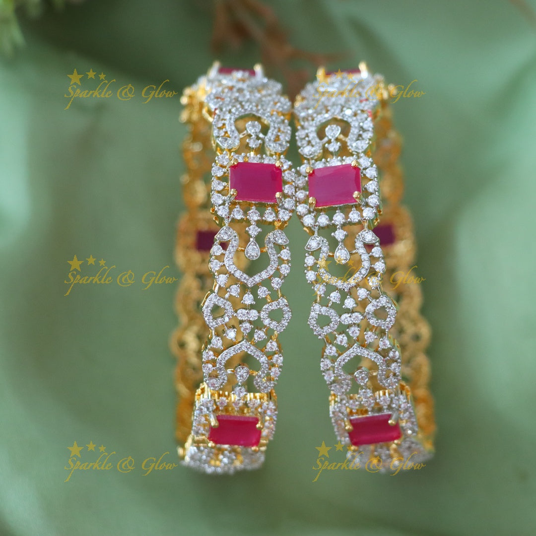 Radiant Emerald American Diamond Bangles - Festive Elegance