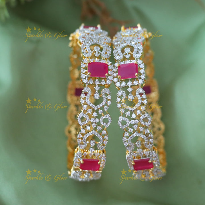 Radiant Emerald American Diamond Bangles - Festive Elegance