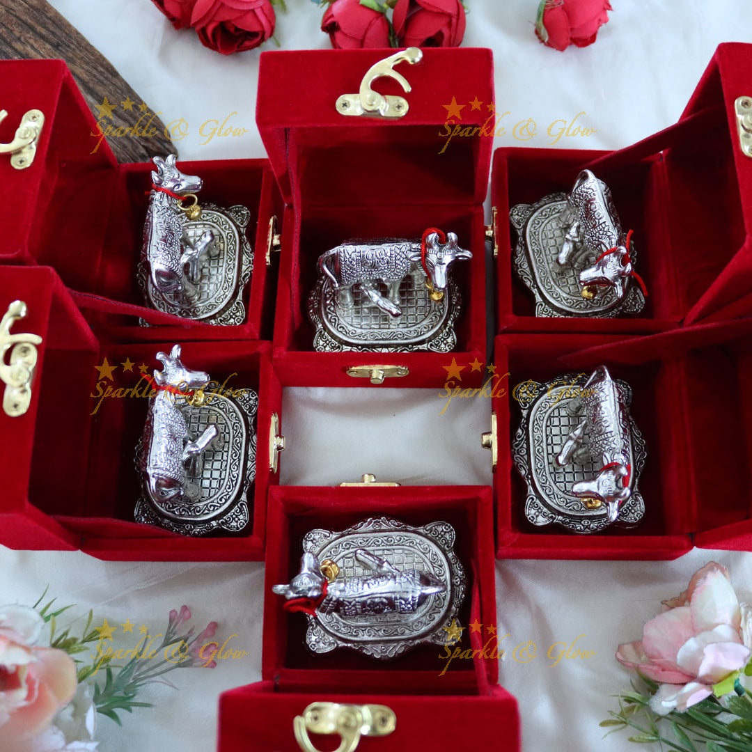 Elegant Silver Cow Idols for Decor & Gifting | Sparkle & Glow