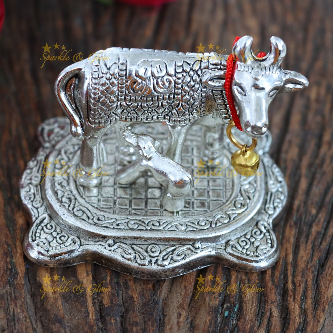 Elegant Silver Cow Idols for Decor & Gifting | Sparkle & Glow
