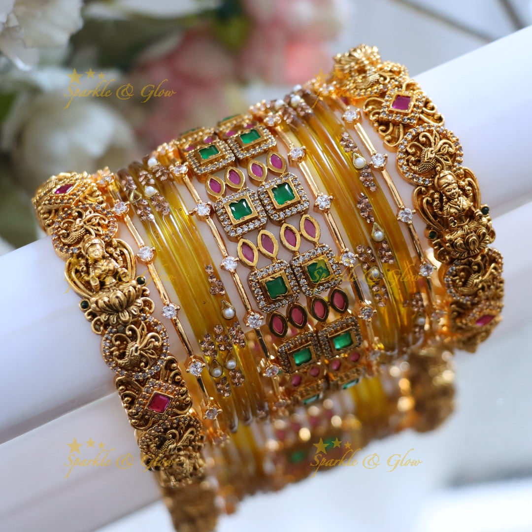 Exquisite Lakshmi Bridal Bangles with Floral Carving