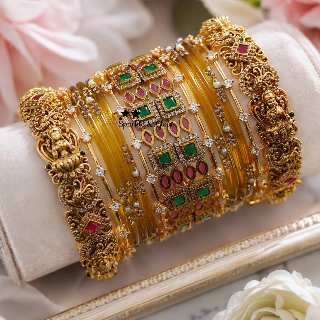 Exquisite Lakshmi Bridal Bangles with Floral Carving