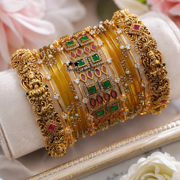 Exquisite Lakshmi Bridal Bangles with Floral Carving