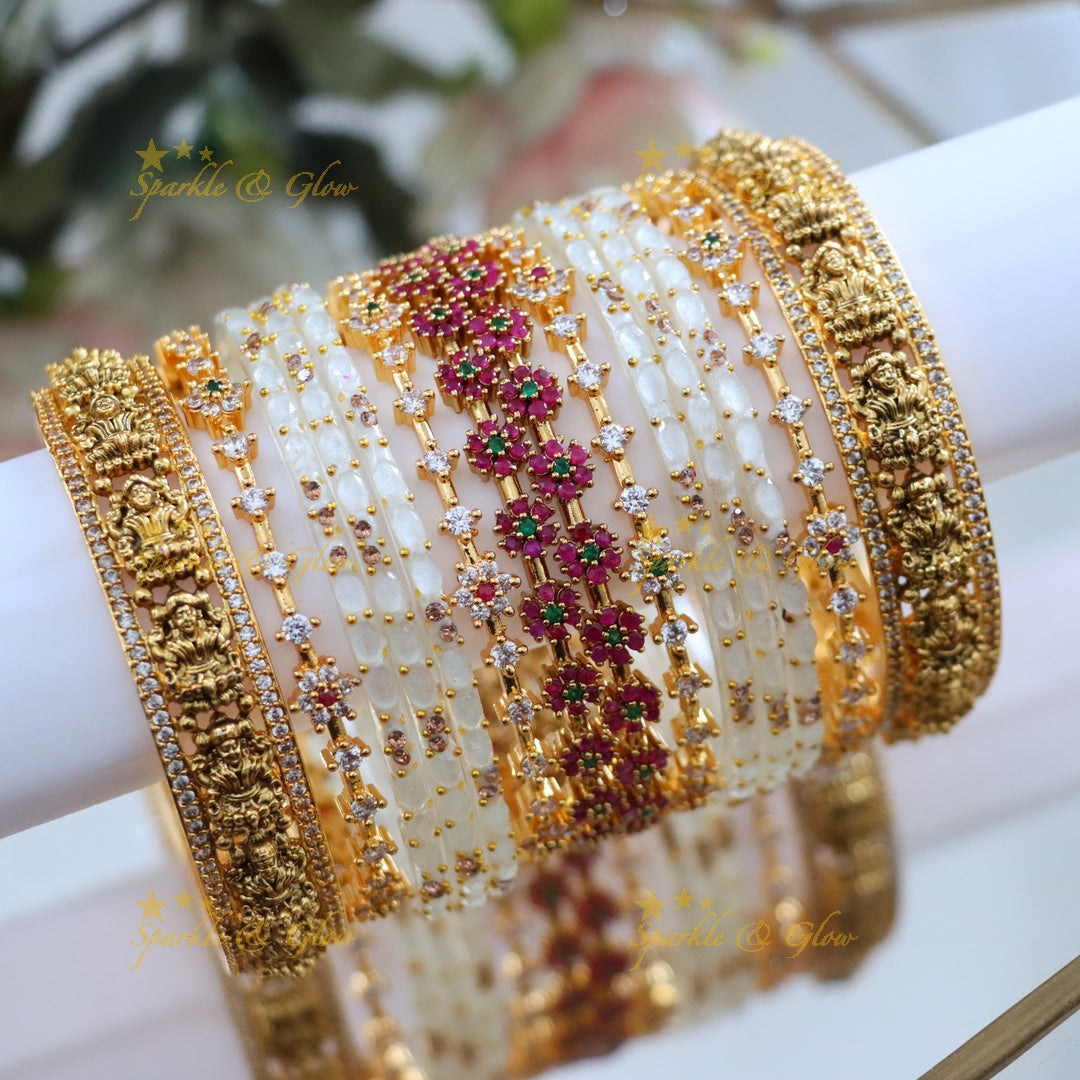 Exquisite Bridal Lakshmi Bangles with Floral Carvings